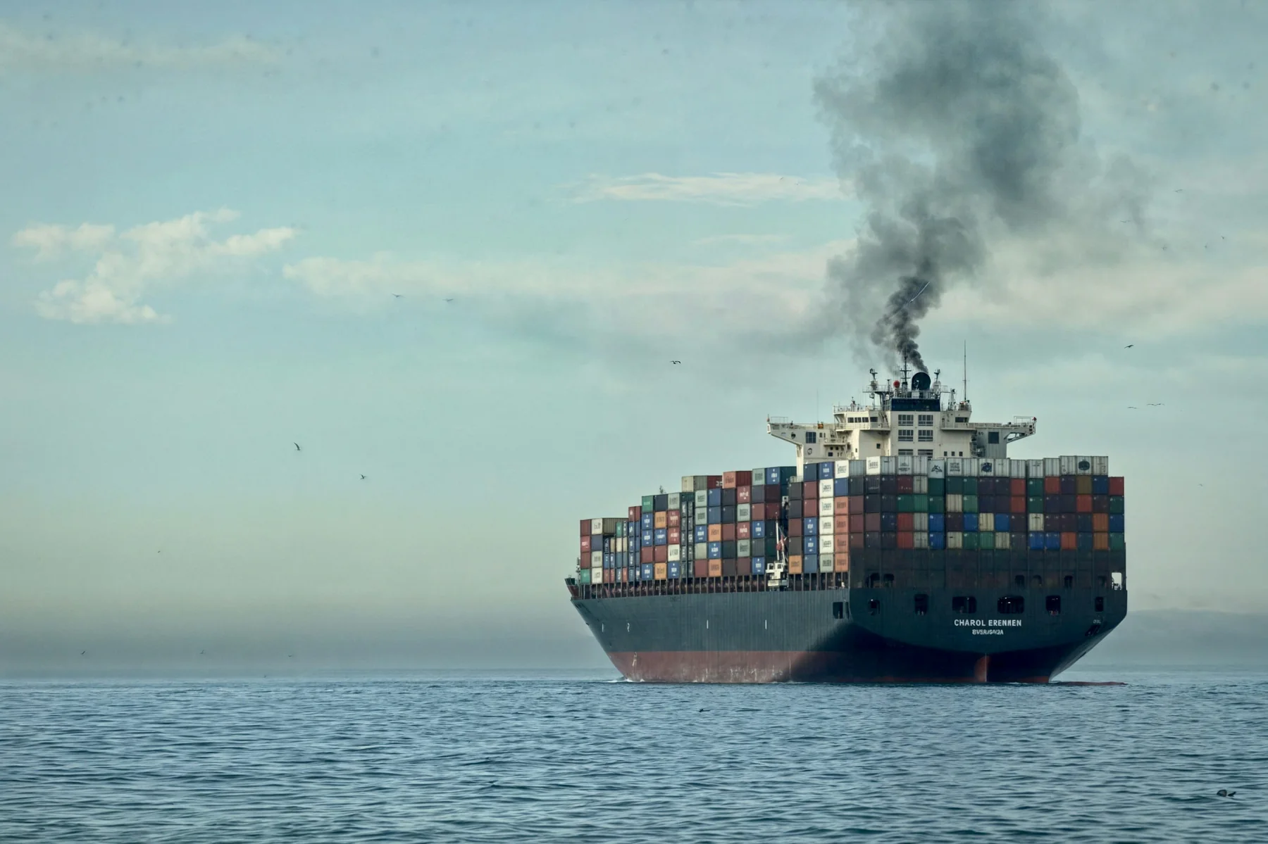 Photograph of a real commercial shipping · container vessel vessel, used for illustration.
