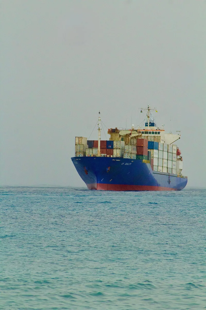 Photograph of a real commercial shipping · container vessel vessel, used for illustration.